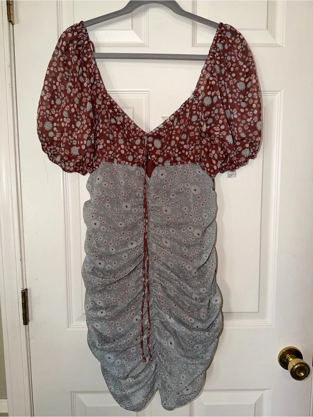 Free People Tessa Floral Ruched Mini Dress with Dusty Rose‎ Trim